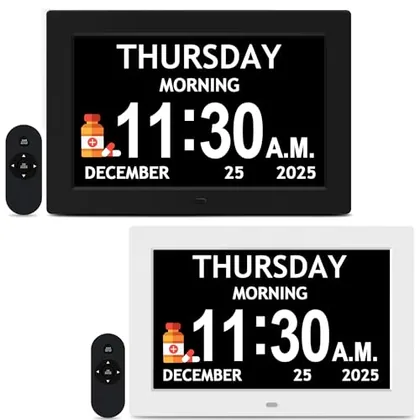 Flyruit Black+White Set - 10.1'' Dementia Clock for Seniors (2-Pack)